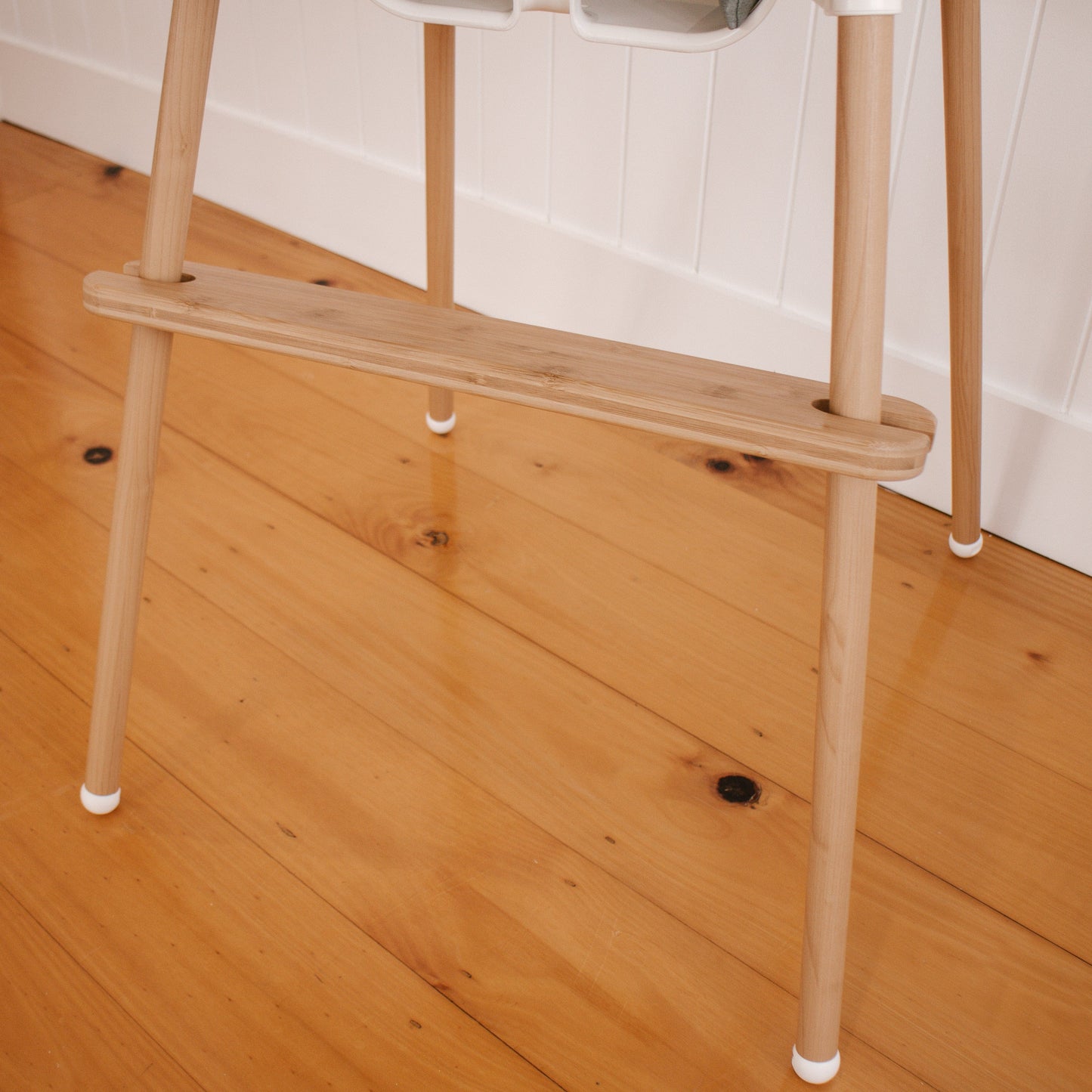 Close up of IKEA High Chair Foot Rest in Bamboo