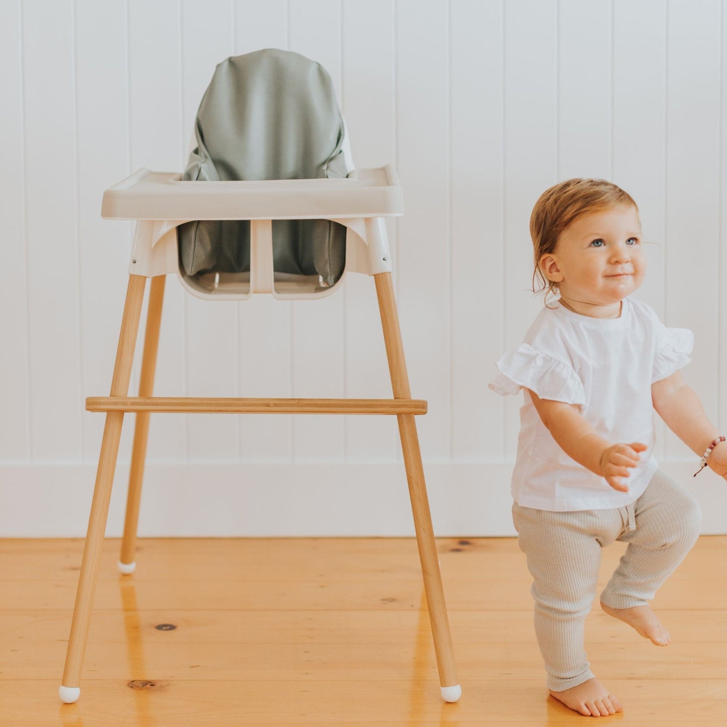 IKEA High Chair Foot Rest in Bamboo with Cushion and Placemat