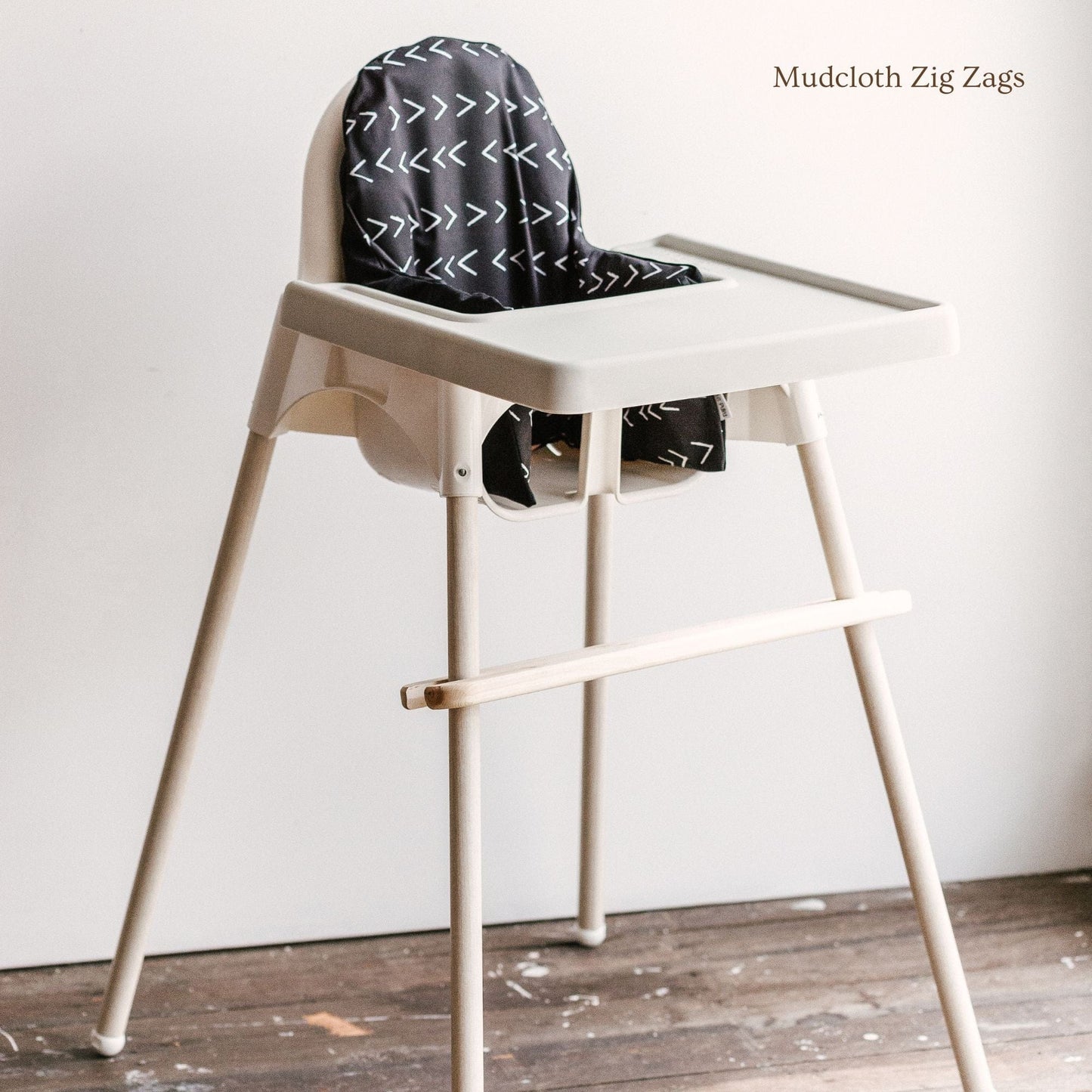 IKEA Highchair Cushion Cover in Mudcloth Zig Zags with Pine Footrest