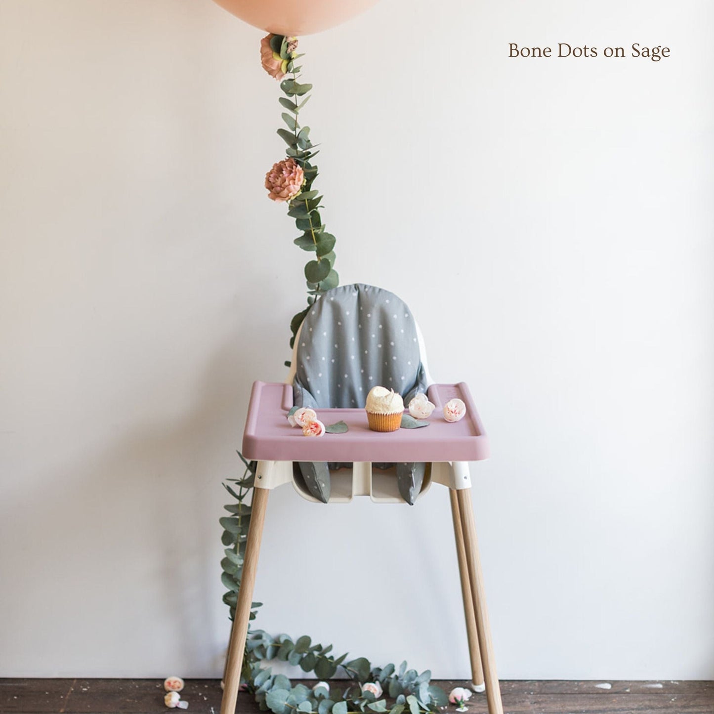 IKEA Highchair Cushion Cover in Bone Dots on Sage print